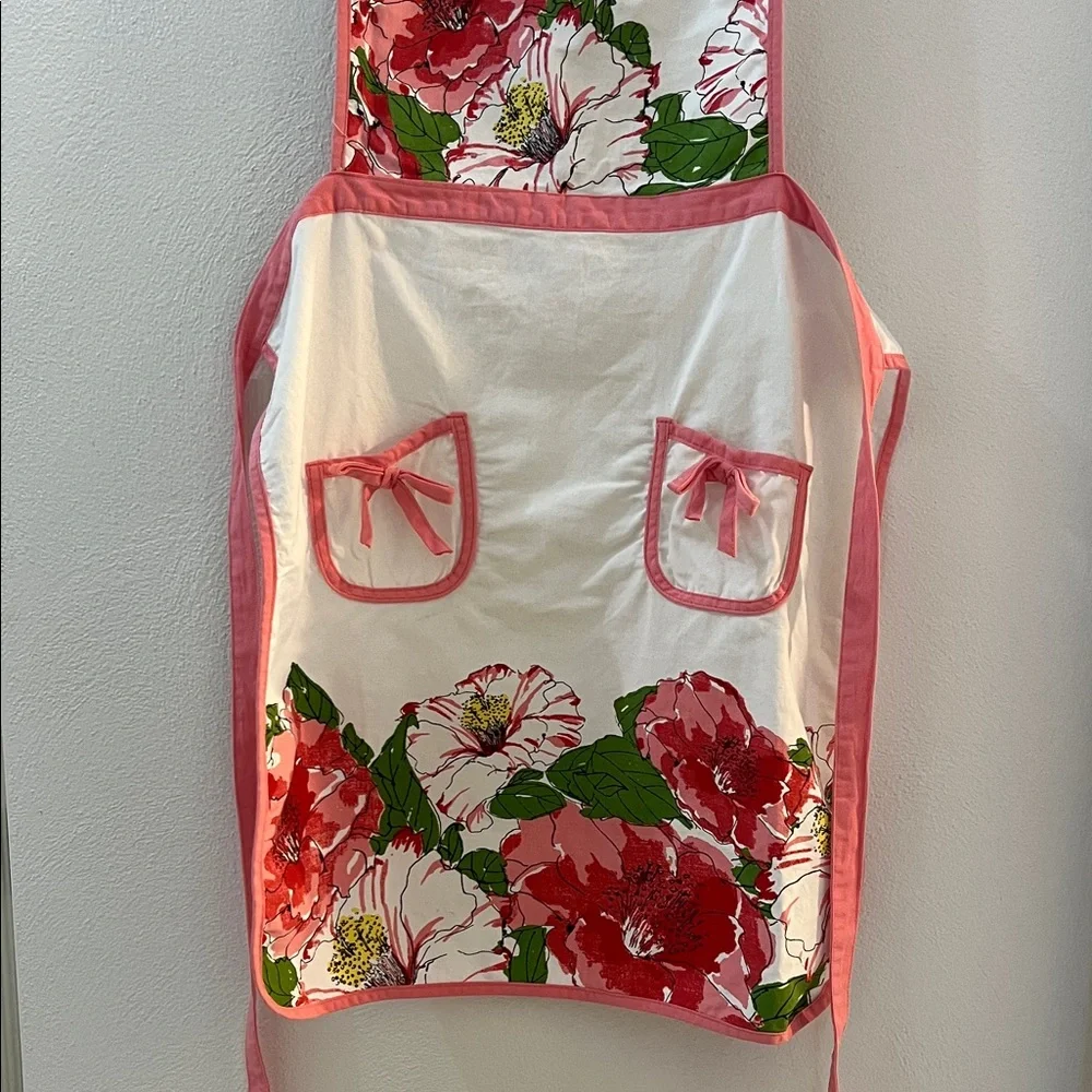 VERA Neumann Floral Apron with Pink Trim Cotton
